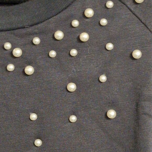 NWT Michael Lauren Black Pearl Embellished Long Sleeve Crew Neck Sweater Size M - Picture 2 of 10